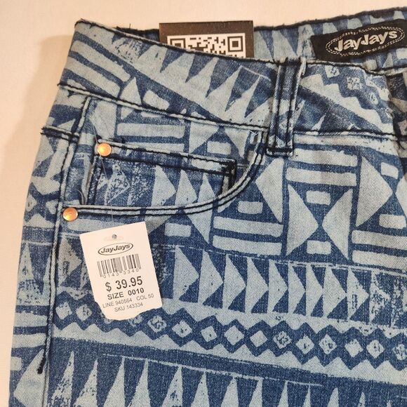 Jay Jays Skinny Jeans Womens Size 10 W30 x L32 Light Dk Blue Geometric Print - Picture 4 of 16